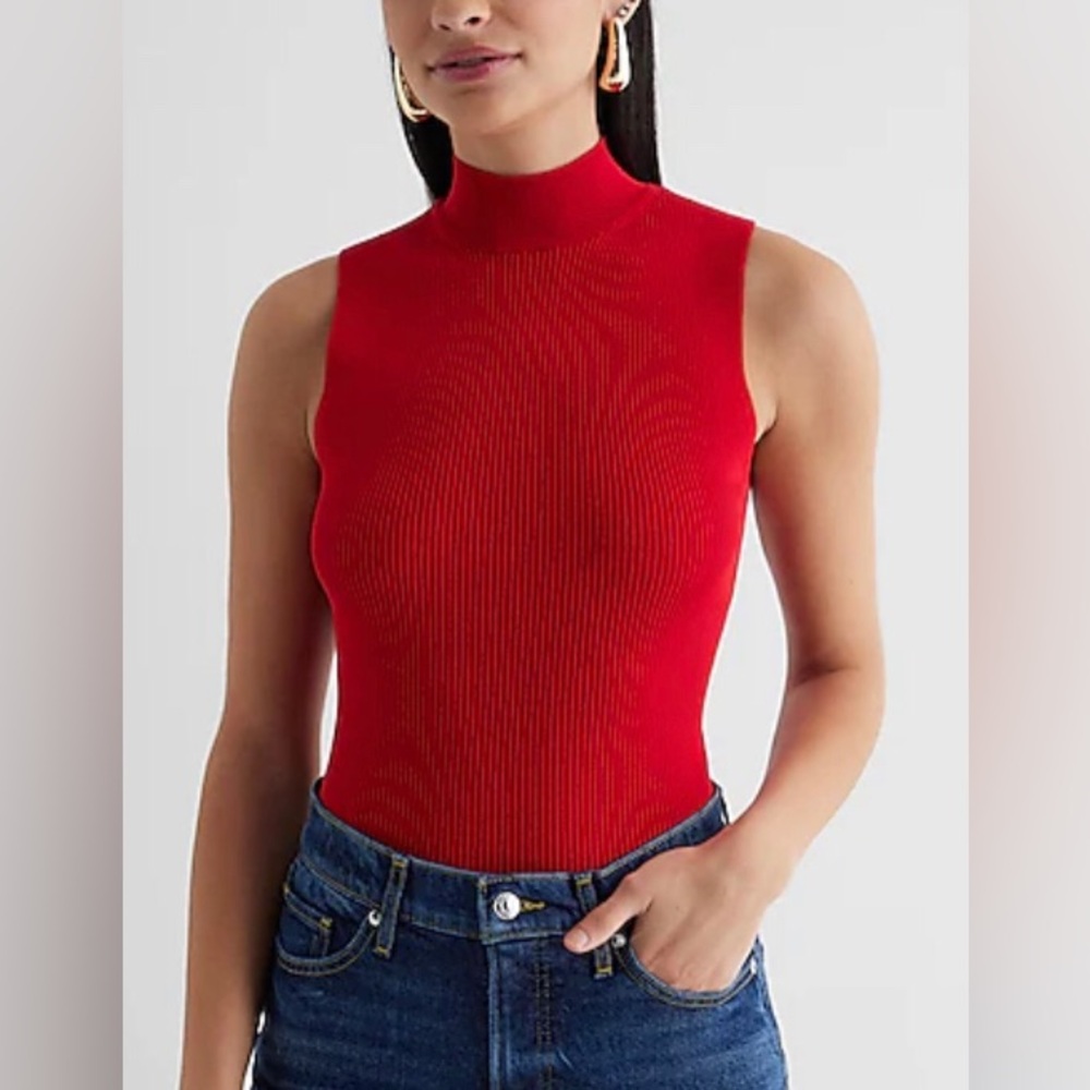 NEW Express Silky Soft Fitted Ribbed‎ Mock Neck Sweater Tank.